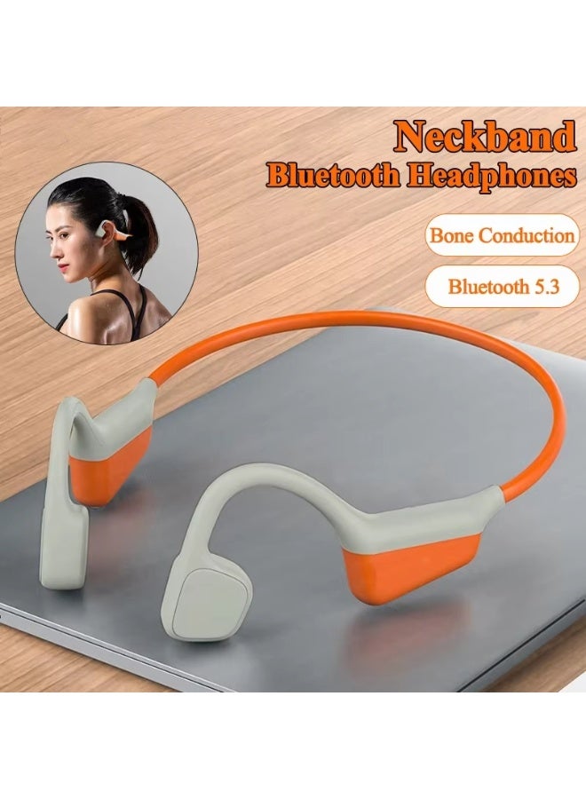 caijin Bone Conduction Sports Earphones - Wireless Bluetooth 5.3 Neckband Earphones, Open and Comfortable to Wear, 15 Hours Playtime, Waterproof, HiFi Sound Effect, Suitable for Running, Cycling, Outdoor Sports (Orange) - Image 5