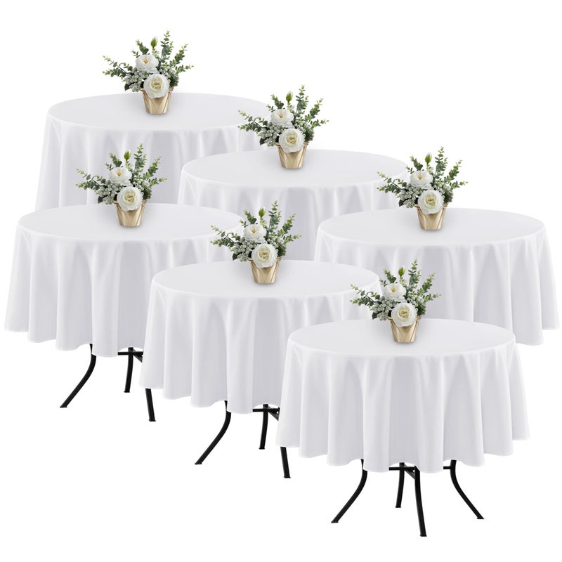 Fitable 6 Pack White Round Table Clothes 70 Inches in Diameter Stain Resistant and Washable Tablecloths Polyester Fabric Table Covers for Wedding Party Banquet Gathering