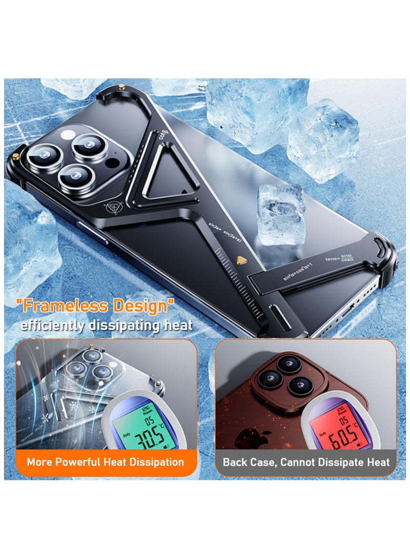 SYOSI Case for iPhone 15/15 Pro/15 Pro Max, Durable Metal Frame, Geometric with Stand, Anti-Scratch Lens Protection, Easy Installation, Bumper Case Sleek Minimalist Frameless Aluminum Shells, Black - Image 5