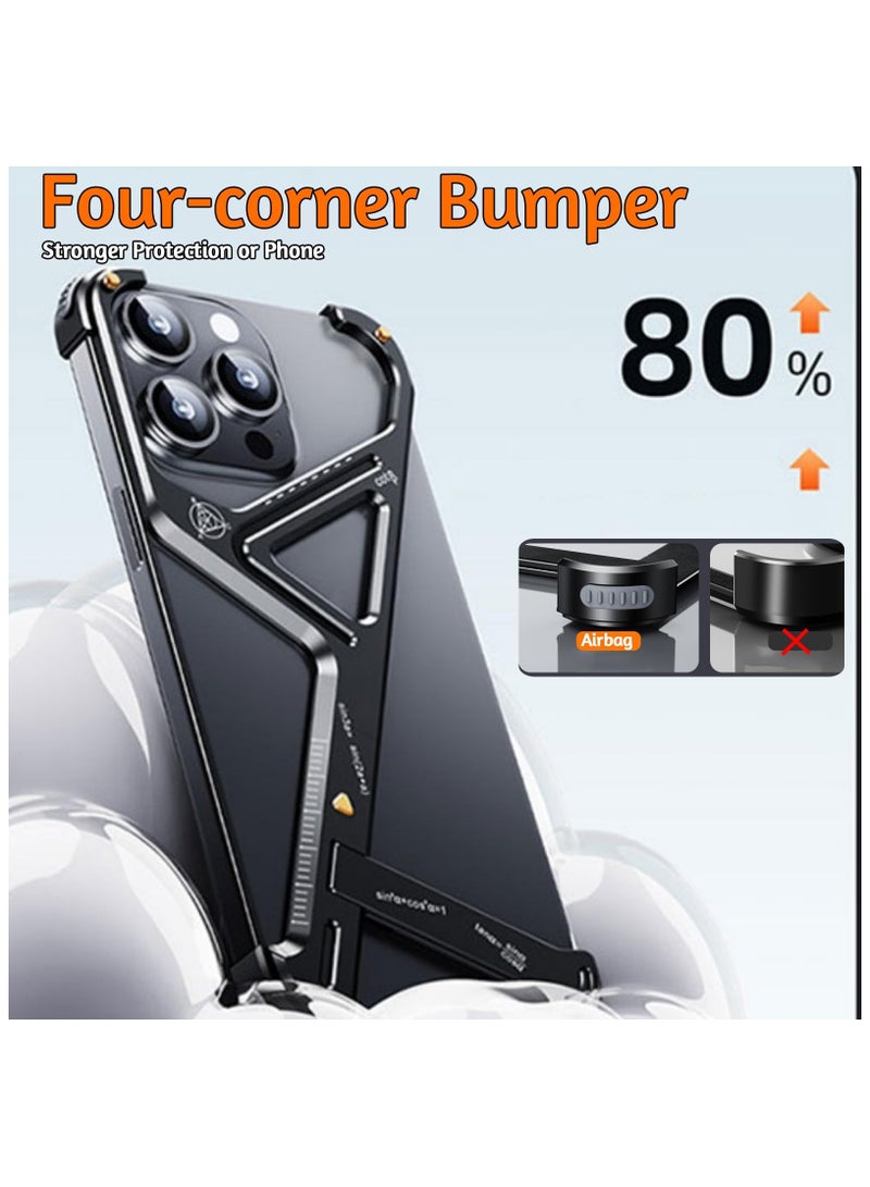 SYOSI Case for iPhone 15/15 Pro/15 Pro Max, Durable Metal Frame, Geometric with Stand, Anti-Scratch Lens Protection, Easy Installation, Bumper Case Sleek Minimalist Frameless Aluminum Shells, Black - Image 3