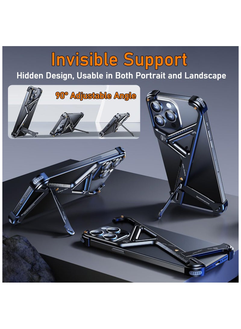SYOSI Case for iPhone 15/15 Pro/15 Pro Max, Durable Metal Frame, Geometric with Stand, Anti-Scratch Lens Protection, Easy Installation, Bumper Case Sleek Minimalist Frameless Aluminum Shells, Black - Image 2