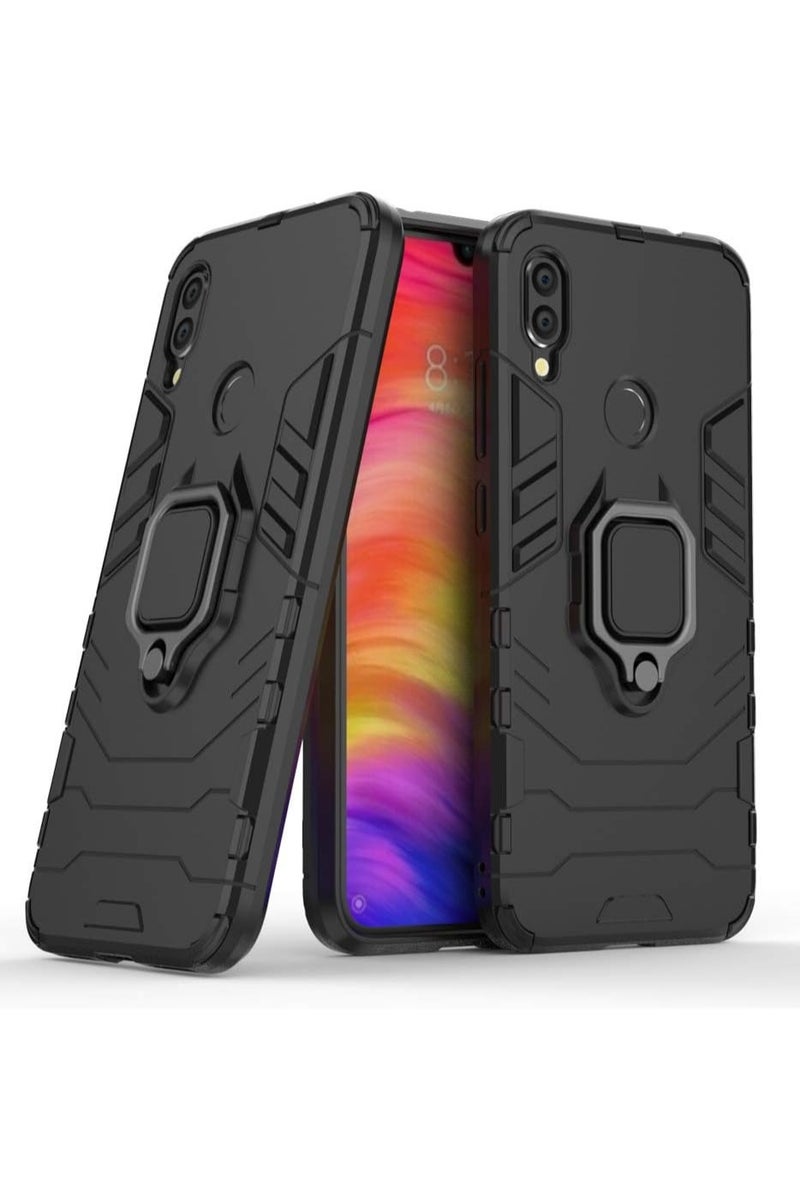 Phone Case Cover Shockproof Silicone + Hard Plastic metal ring Compatible with Redmi Note 7 (Black) - Image 1