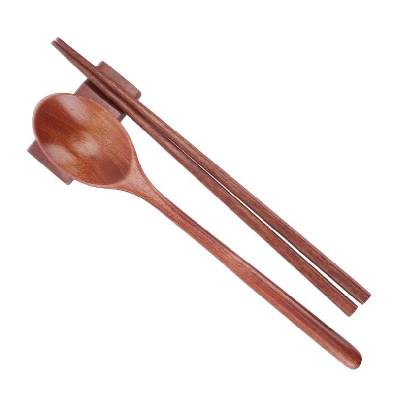 أدوات طعام محمولة قابلة لإعادة الاستخدام: مصنوعة من خشب صديق للبيئة، مجموعة ملعقة وملاعق خشبية متينة وقابلة لإعادة الاستخدام - خفيفة الوزن وسهلة التنظيف، أدوات طعام خالية من السمية مع حاوية تخزين للخيام والسفر والمكتب - Image 5