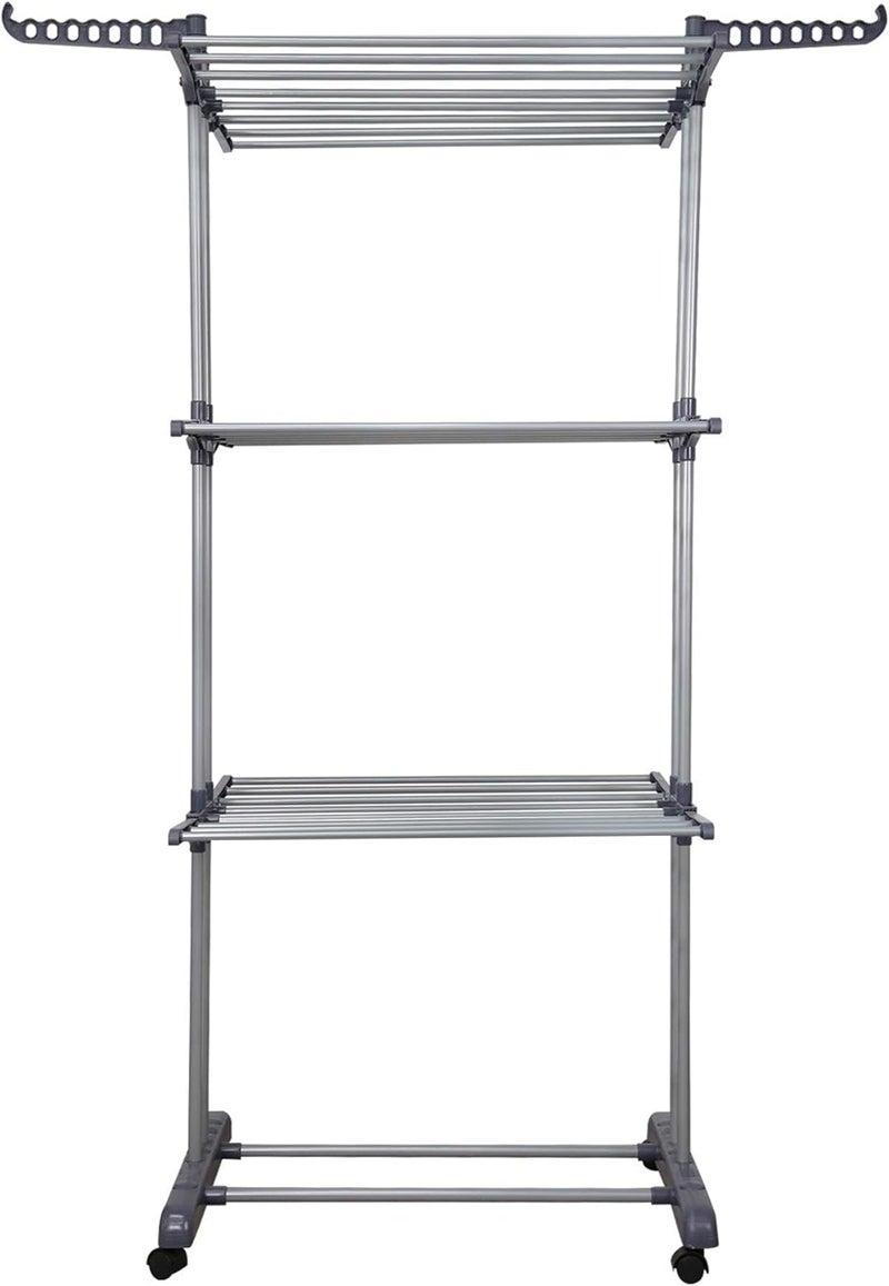 YOUUD Clothes Drying Rack 3-Tiers with Retractable Trays, Collapsible Shelves, Rolling and Base with Casters, Stainless Laundry Dryer Indoor or Outdoor Standing Rack - Image 4