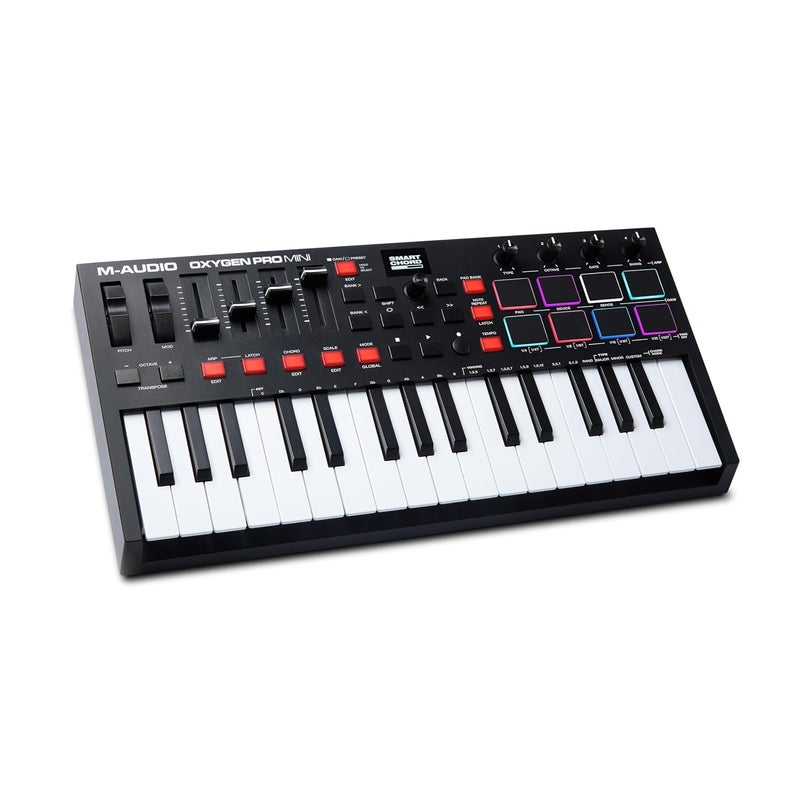M-Audio Oxygen Pro Mini 32 Key USB MIDI Keyboard Controller with Beat Pads and Software Suite - Image 1