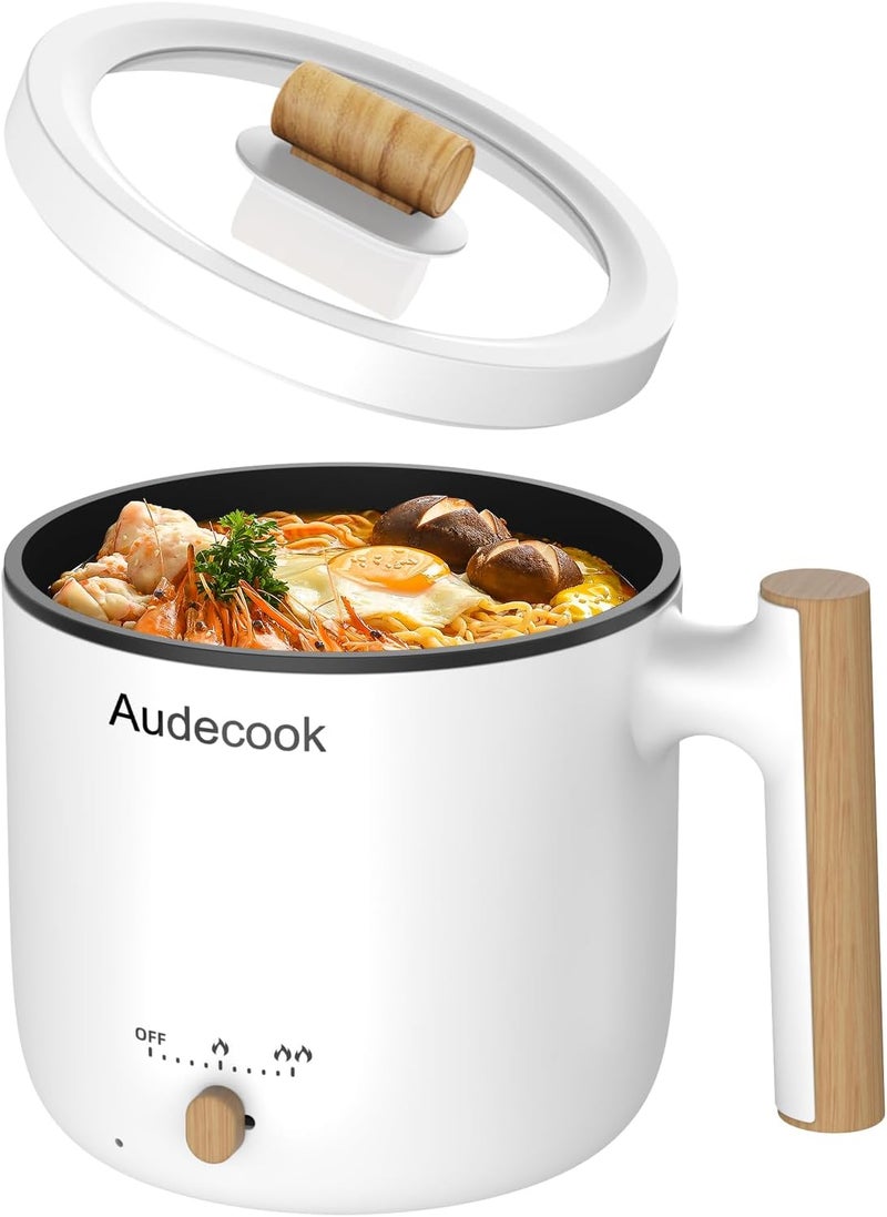 Audecook قدر كهربائي أوديكوك، سعة 1.8 لتر، محمول، غير لاصق، صغير متعدد الاستخدامات، قدر شابو، طباخ رامن سريع مع تحكم مزدوج في الطاقة، مقلاة كهربائية للنودلز/المعكرونة/البيض/الحساء/الشوفان/الستيك (أبيض) - Image 1