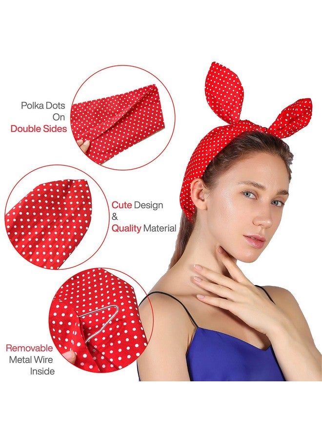 HYFEEL Wire Headbands For Women Bow Bandana Hair Scarf Hairbands Cute Knotted Hair Accessories 50S Retro Head Wraps Turban (Red Polka Dot) - Image 3