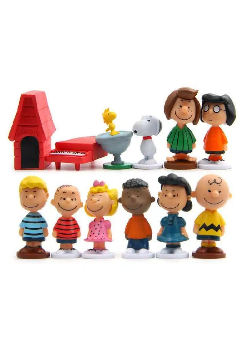 12pc Japan Cartoon Peanuts Snoopy Charlie Sally Woodstock Mini Figure Model Toys  - Image 1