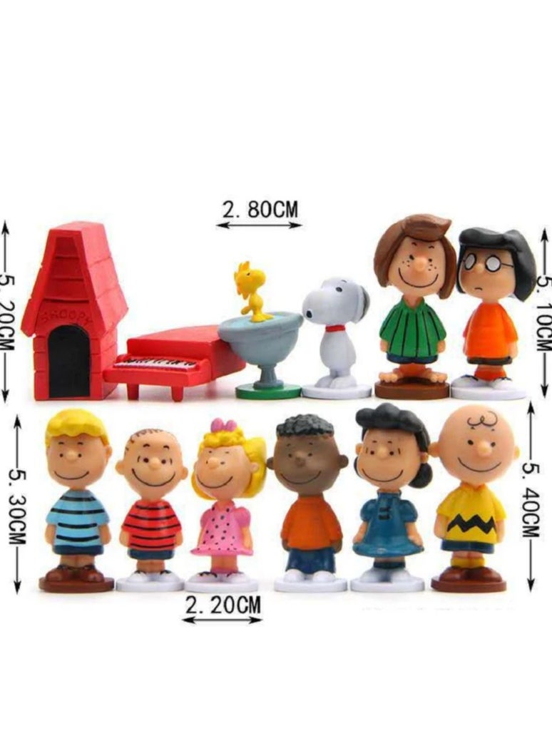 12pc Japan Cartoon Peanuts Snoopy Charlie Sally Woodstock Mini Figure Model Toys  - Image 2