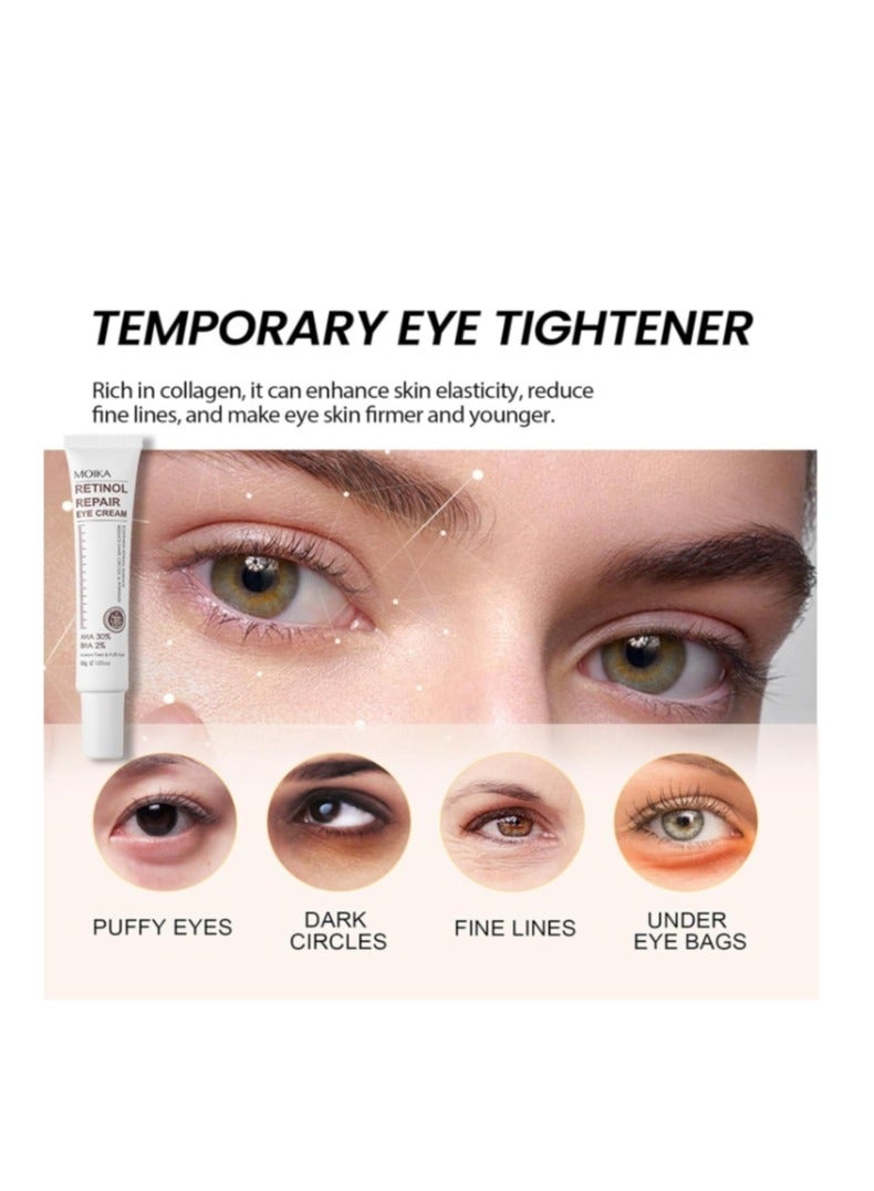 MOIKA Magic Retinol Eye Cream for Puffiness and Bags Under Eyes, Instant Results Firm Eye Tightener Anti Aging Under Eye Cream for Men Women, Reduce Fine Lines Wrinkles and Age Spots 30g - Image 2