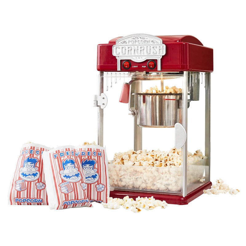 CORNRUSH Popcorn Popper Machine4 OZ Vintage Professional Popcorn Maker Theater Style with Nonstick Kettle Warming Light and Serving Scoop Red 