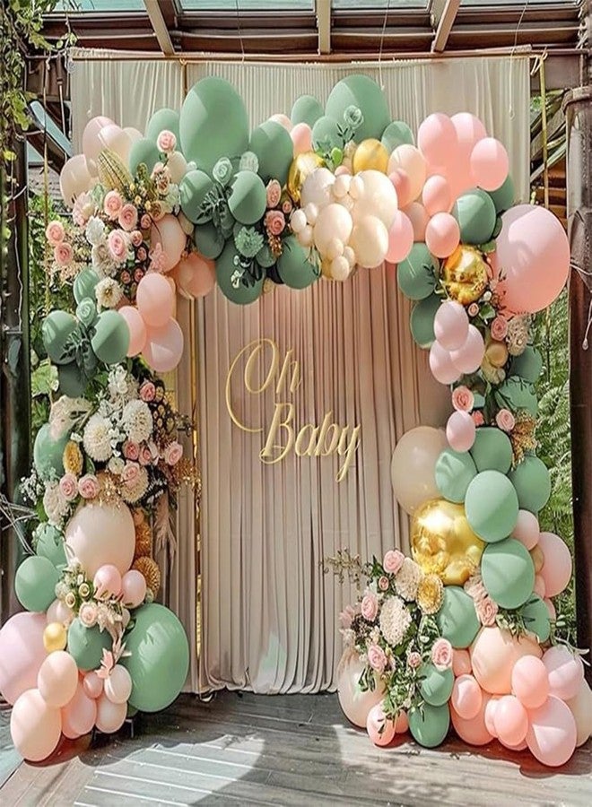 PartyWoo Pink and Green Balloon Arch Kit Garland 142pcs Different Sizes of 18 12 10 5 Inch Metallic Gold Baby Pink Sage Green Sand White Nude Gold Confetti Balloons for Birthday Party Decorations - Image 5