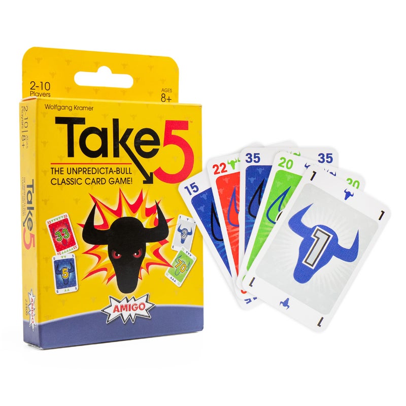 AMIGO Games Take 5 Classic Card Game â€“ The Unpredicta-Bull Easy to Learn Strategic Game of Playing Cards in a Row â€“ Perfect for Family Game Night â€“ for Kids & Adults Ages 8 & Older - Image 1