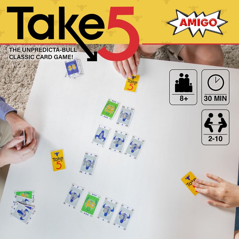 AMIGO Games Take 5 Classic Card Game â€“ The Unpredicta-Bull Easy to Learn Strategic Game of Playing Cards in a Row â€“ Perfect for Family Game Night â€“ for Kids & Adults Ages 8 & Older - Image 4
