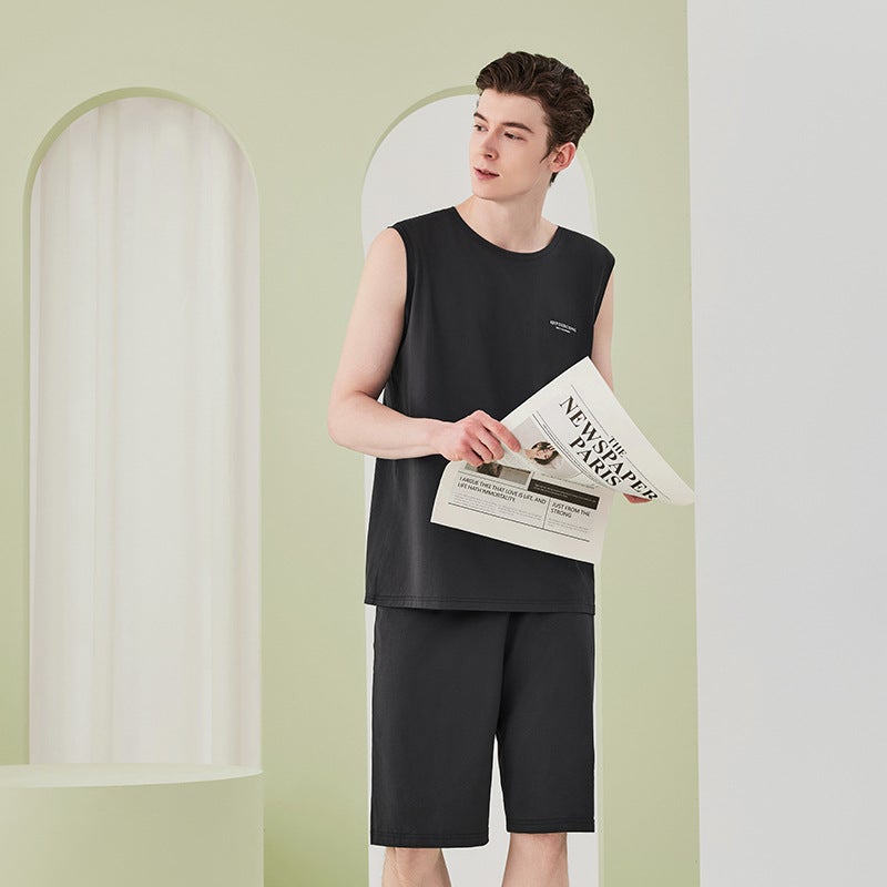Summer Cool Vest Shorts Mens Sleepwear Set rock gray BXM679B