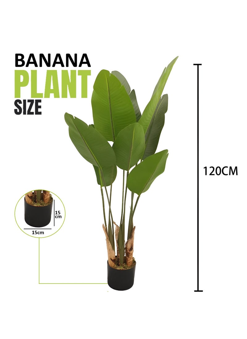 ESSENTIALS 360 Essentials 360 Artificial Banana Tree 120cm Faux Banana Plant with Lifelike Leaves, Bird of Paradise Plant with Moss & Pot, for Home Office Garden Living Room Indoor Outdoor Decor artificial plant  - Image 4