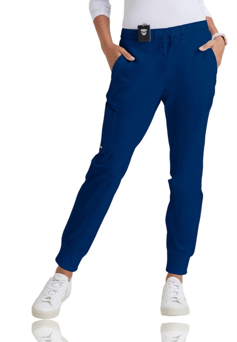 BARCO Grey’s Anatomy Classic Kira Scrub Jogger for Women – Indigo, 5-Pocket Yoga Style Mid-Rise Pants with Natural Stretch, Soil Release Fabric, and Super-Soft Finish – XL, Petite Fit - Image 1