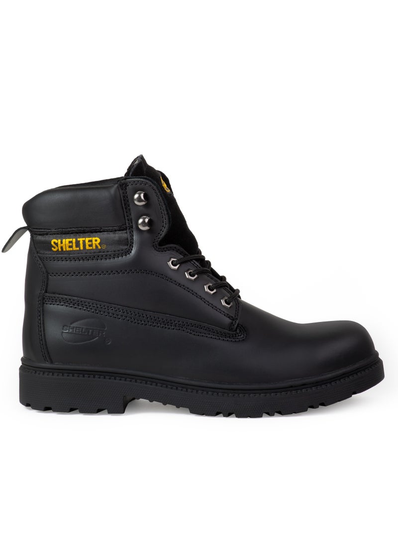 Shelter SH594 Safety Shoes with Steel Toe Cap and Steel Plate, Full-Grain Leather, Slip-Resistant – Black - Image 1