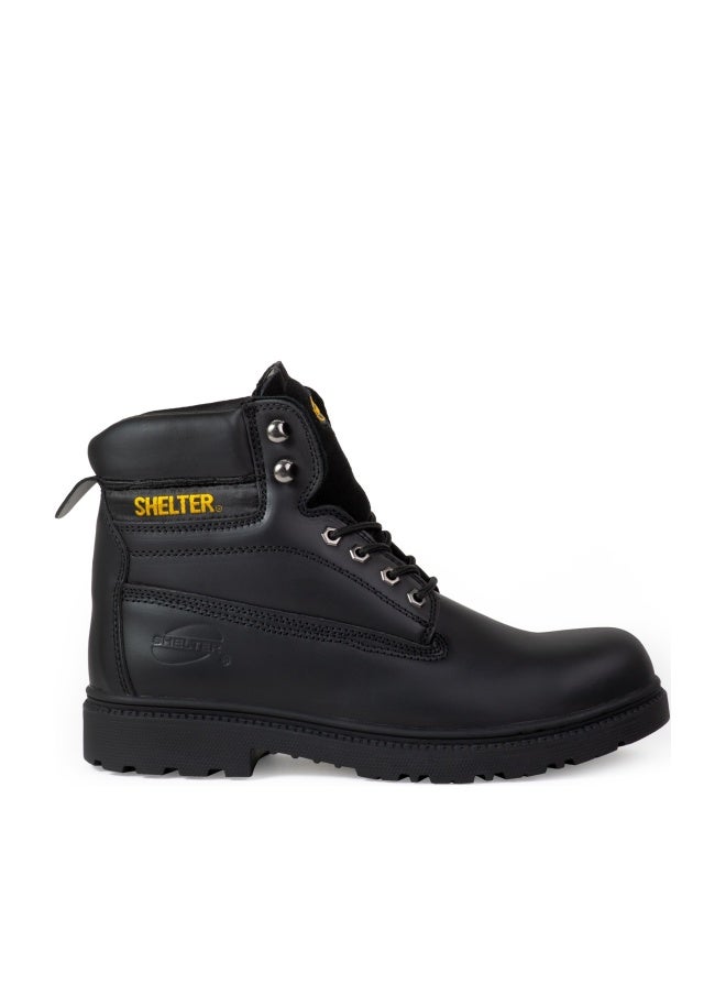 Shelter SH594 Safety Shoes with Steel Toe Cap and Steel Plate, Full-Grain Leather, Slip-Resistant – Black - Image 1