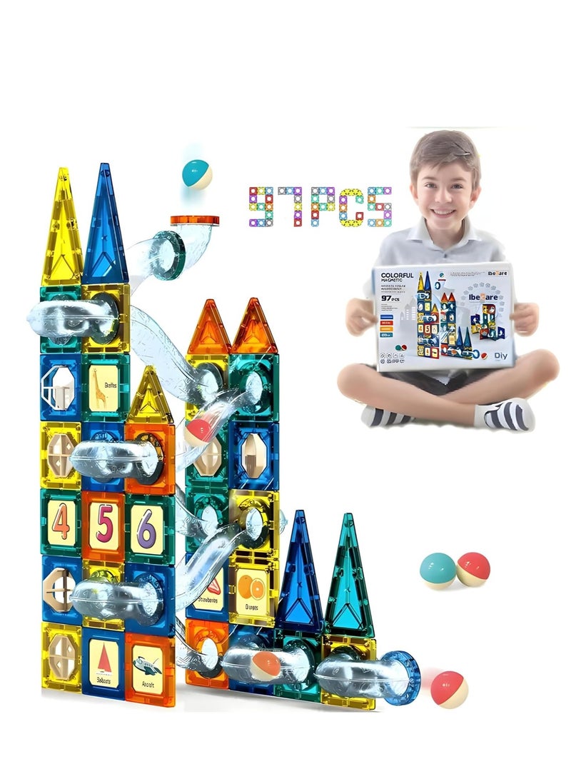 Magnetic Building Set for Kids - 97 pcs Magnet Blocks Toys Learning Educational  - Image 1