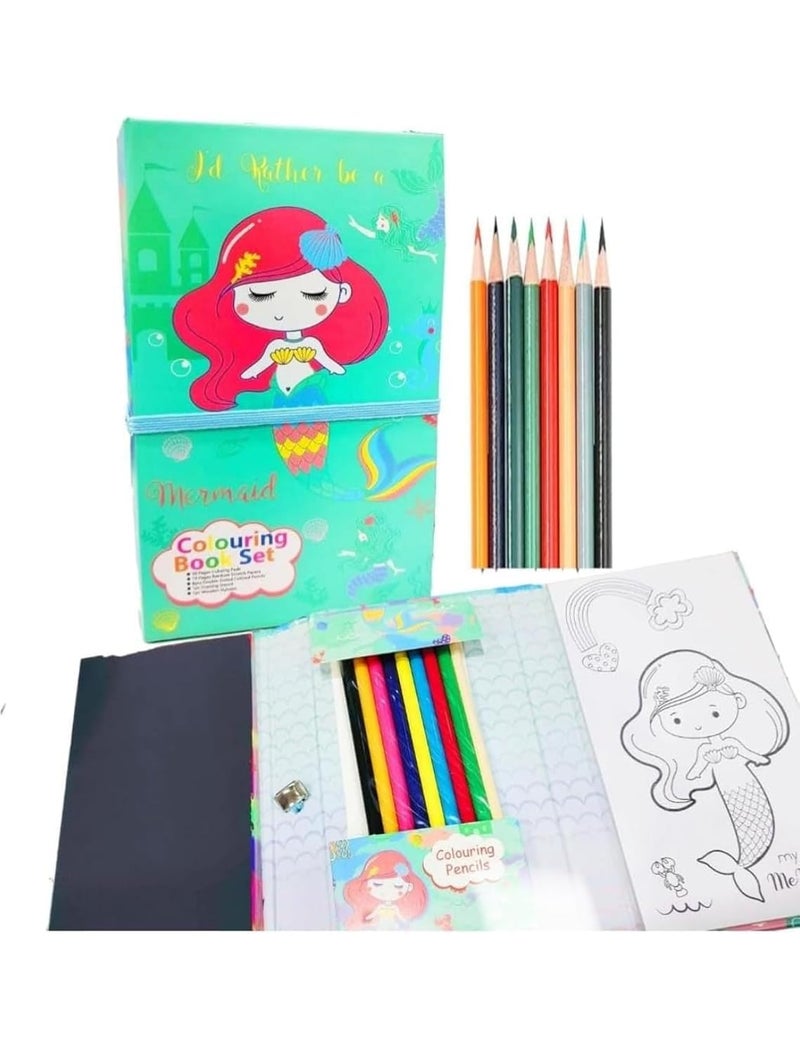 Generic Mermaid Theme ColouringScratch Art Book with 8 Double Side Colour Pencils Art and Craft Drawing Color Book Set for 3 Years Old Boys Girls Toddlers Return Gift for Kids 