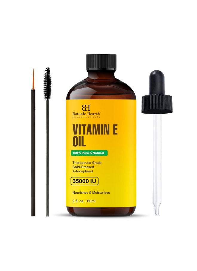 Botanic Hearth Botanic Hearth Vitamin E Oil | 100% Pure and Natural oil for Growth of Nails, Hair, Eyebrows & Eyelashes | 35,000 IU | Hair & Body Oil with Eyebrow & Eyelash Brush| 2 Fl Oz  - Image 1