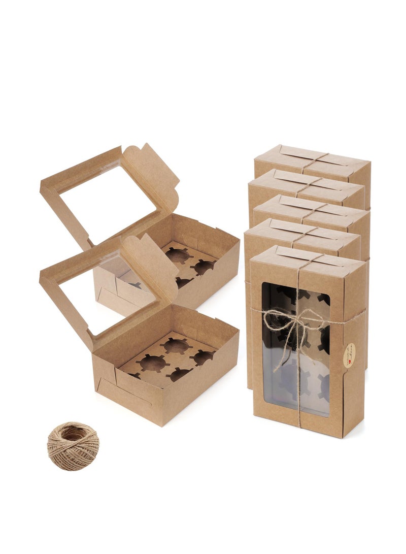SYOSI 6 Hole Cupcake Boxes, 20 Pcs Paper Cupcake Carrier Boxes, Cake Boxes with Inserts, Bakery Boxes with Window, Paper Candy Treat Boxes, DIY Craft Paper Gift Boxes, 24×17.5×10cm - Image 1