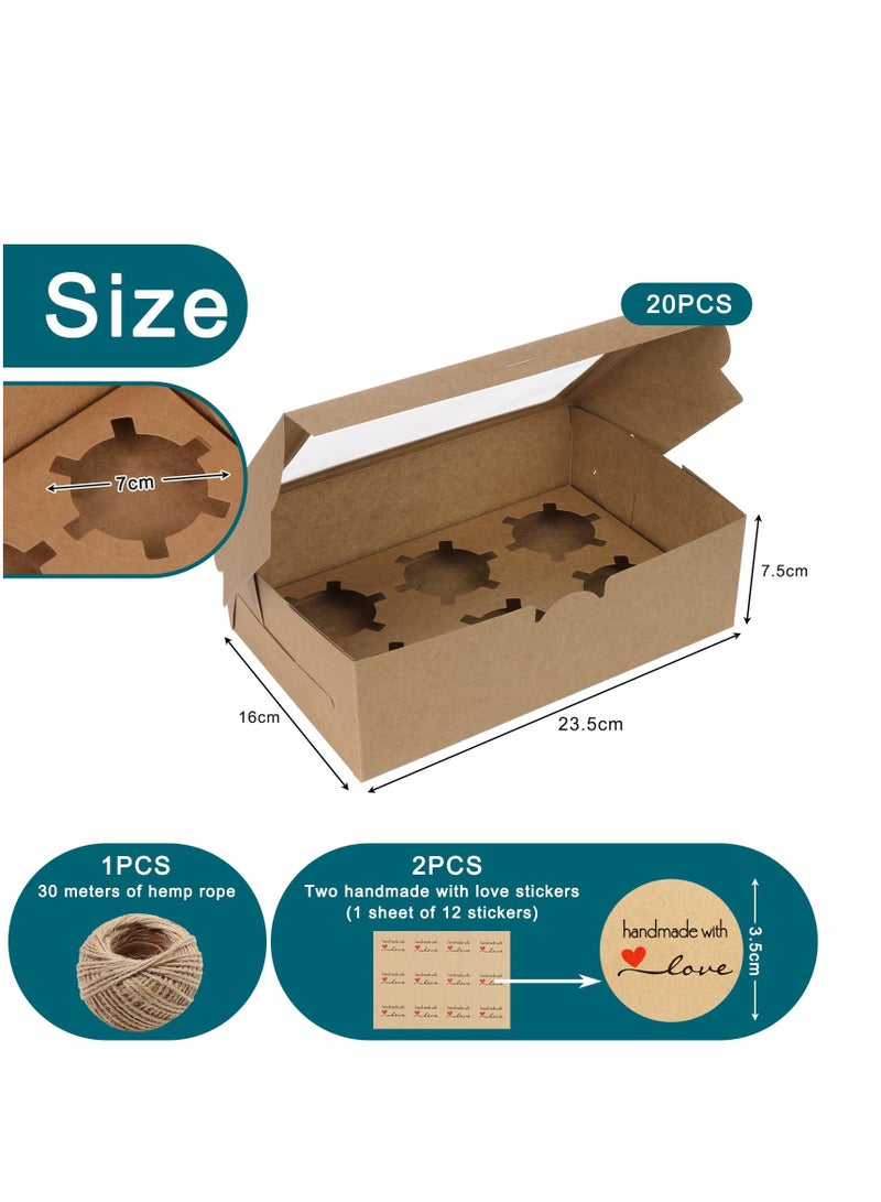 SYOSI 6 Hole Cupcake Boxes, 20 Pcs Paper Cupcake Carrier Boxes, Cake Boxes with Inserts, Bakery Boxes with Window, Paper Candy Treat Boxes, DIY Craft Paper Gift Boxes, 24×17.5×10cm - Image 3