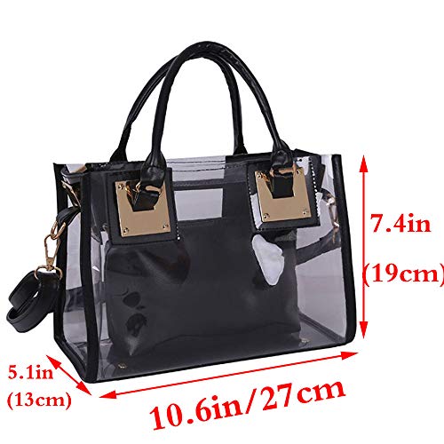 Rullar 2Pcs Clear Handbag Purse PVC Tote Shoulder Top-handle Bag Women Small Transparent Satchel Black - Image 2