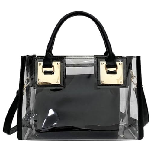 Rullar 2Pcs Clear Handbag Purse PVC Tote Shoulder Top-handle Bag Women Small Transparent Satchel Black - Image 3