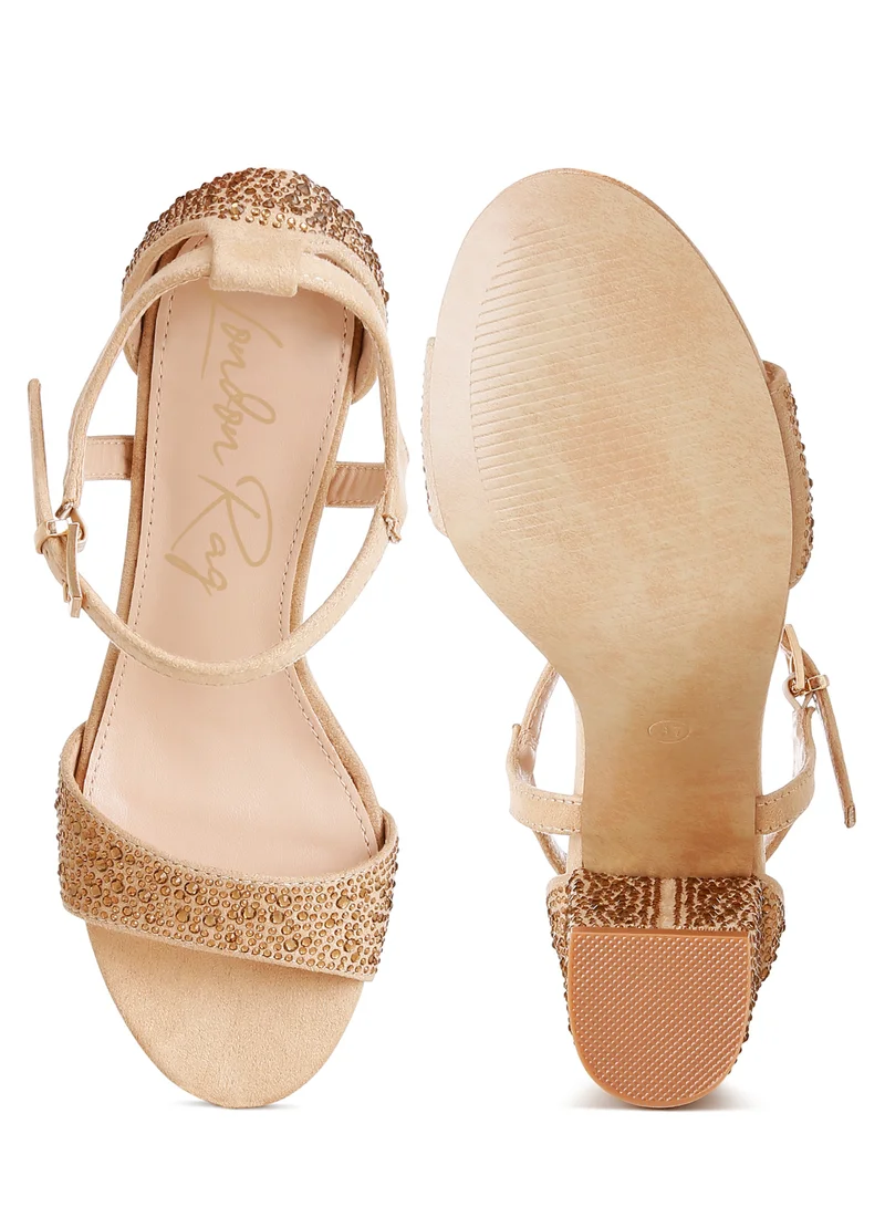 London Rag Rhinestones Embellished Sandals in Beige