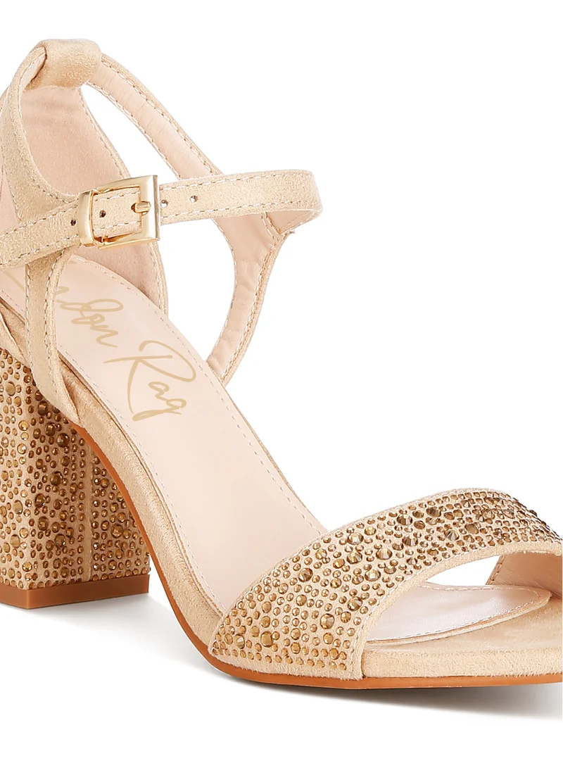 London Rag Rhinestones Embellished Sandals in Beige