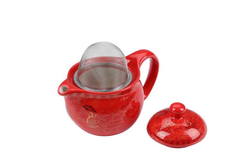 I-MART Chinese Tea Set Traditional Red Ceramic with Chinese Teapot and 6 Porcelain Teacups, Asian Gongfu Style Collection for Tea Ceremony, Chinese Wedding Gift with Fabric Box - Image 5