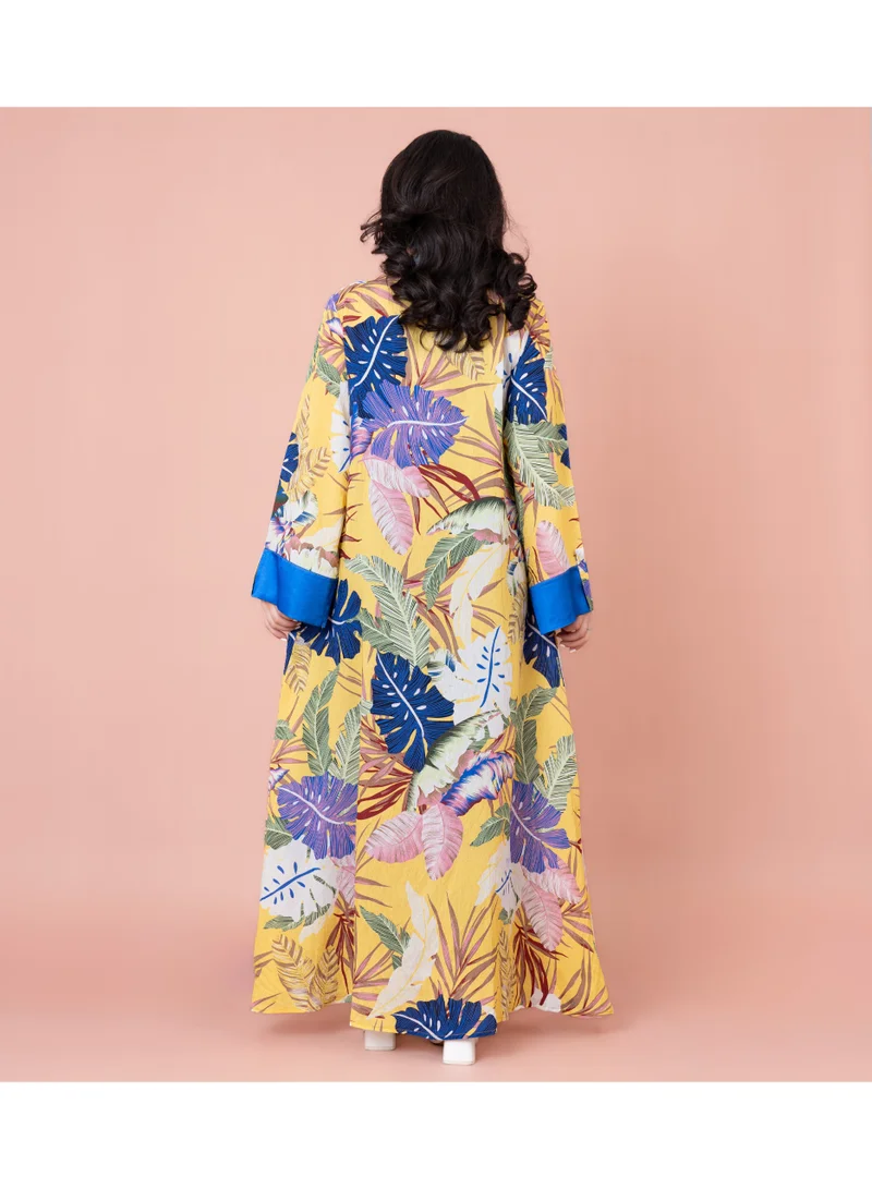 IKKXA Embroidered Leaf Blossom Jalabiya IK1031 Yellow