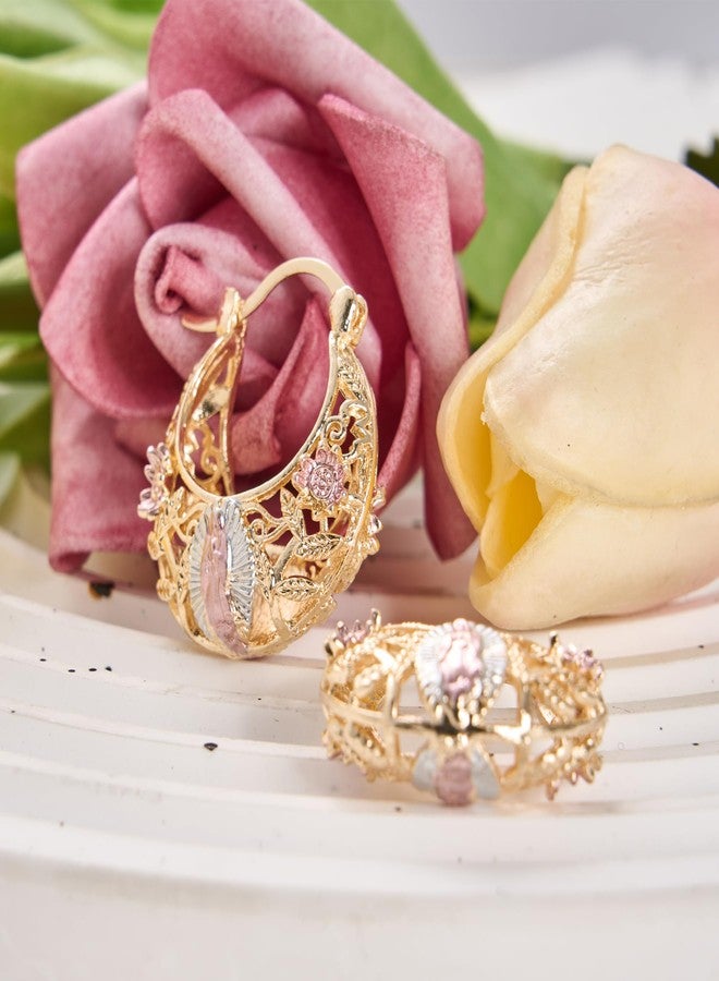 Dvehdbay Virgen De Guadalupe Earrings - Virgin Mary Guadalupe Earrings, Virgen De Guadalupe Earring for Women, Copper Plated with Gold Virgin Mary Flower Basket Earring，Virgin Mary Catholic Jewelry (Gold) - Image 5