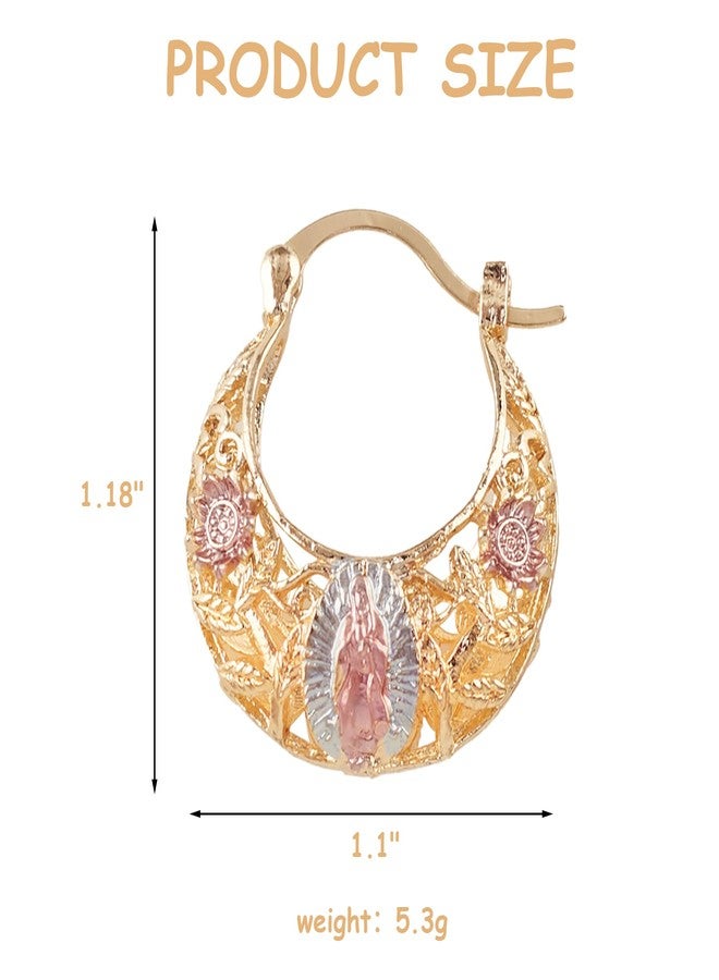 Dvehdbay Virgen De Guadalupe Earrings - Virgin Mary Guadalupe Earrings, Virgen De Guadalupe Earring for Women, Copper Plated with Gold Virgin Mary Flower Basket Earring，Virgin Mary Catholic Jewelry (Gold) - Image 2
