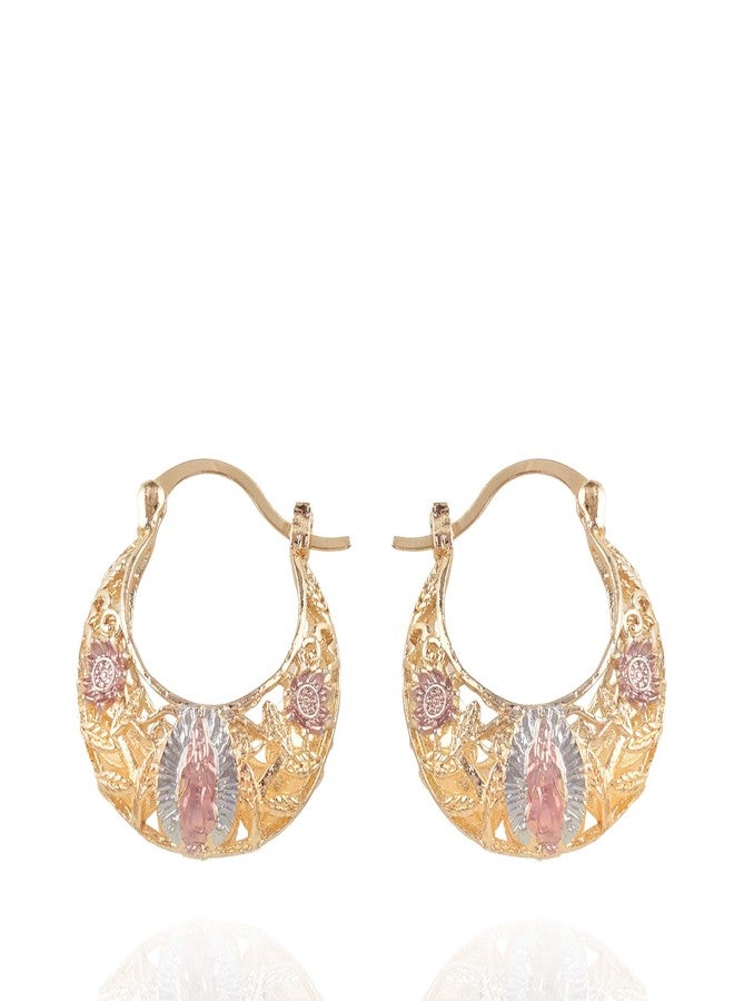 Dvehdbay Virgen De Guadalupe Earrings - Virgin Mary Guadalupe Earrings, Virgen De Guadalupe Earring for Women, Copper Plated with Gold Virgin Mary Flower Basket Earring，Virgin Mary Catholic Jewelry (Gold) - Image 1
