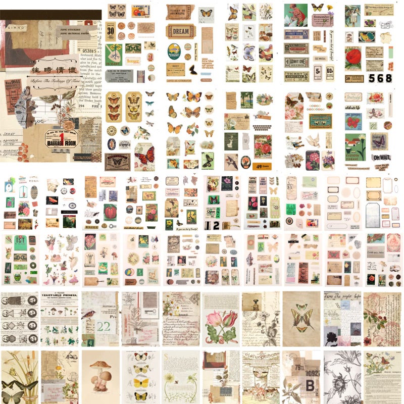 Auguro 410 Aesthetic Scrapbook Stickers, Vintage Stickers for journaling 20 Scrapbook Papers, Scrapbooking Supplies, Adult Stickers for Scrapbooking. Sticker Book for journaling - Image 1