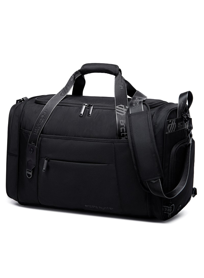 ARCTIC HUNTER Foldable Duffel Bag Water Resistant Travel Bag with Shoe Compartment with Detachable Shoulder Straps for Men and Women LX0021 Black  - Image 1