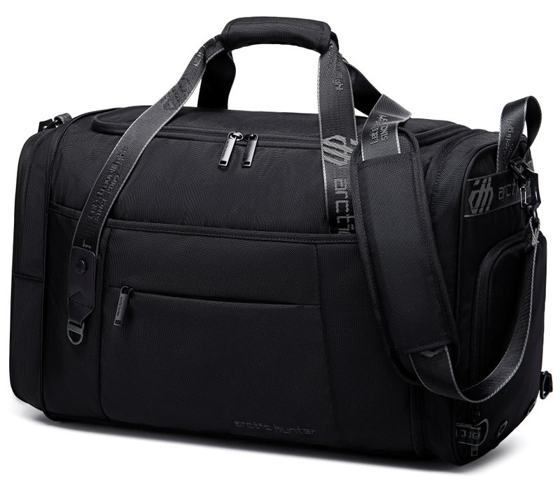 ARCTIC HUNTER Foldable Duffel Bag Water Resistant Travel Bag with Shoe Compartment with Detachable Shoulder Straps for Men and Women, LX00021, Black - Image 1