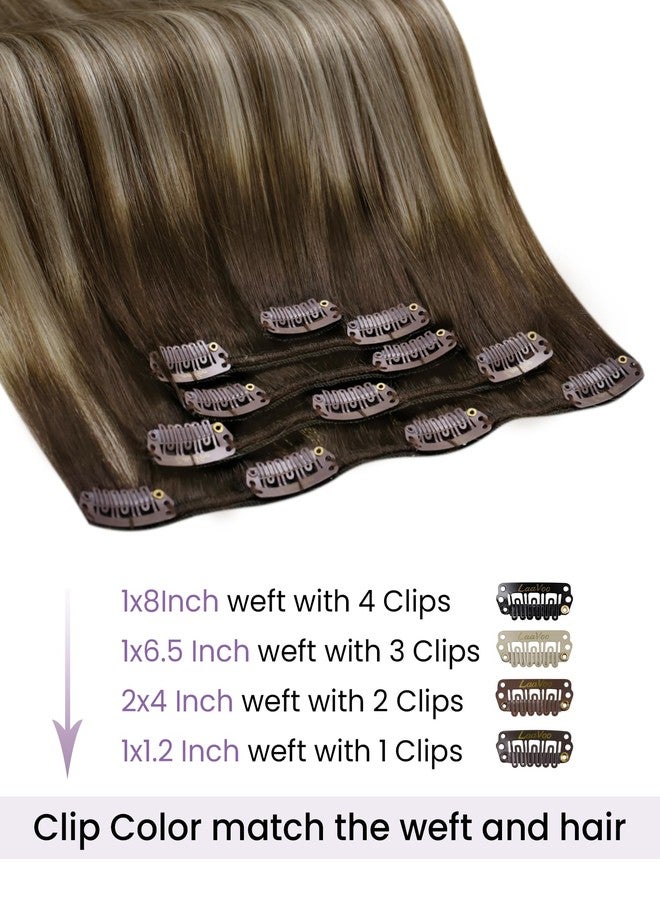 LaaVoo Clip in Hair Extensions Ombre Dark Brown to Light Brown Balayage Blonde Hair Extensions Clip ins Blonde Balayage Clip in Hair Extension Double Weft 18Inch 80g 5Pcs - Image 2
