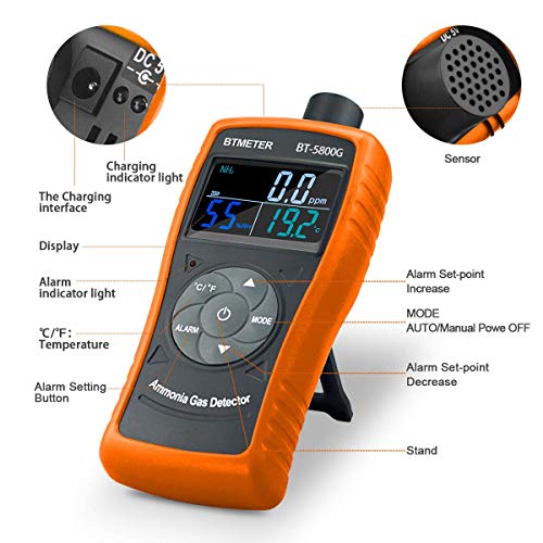 BTMETER BT-5800G Ammonia Gas Detector Sensor, Test for 0~100 PPM Nh3 Monitor Gauge with Temperature Humidity Tester - Image 3
