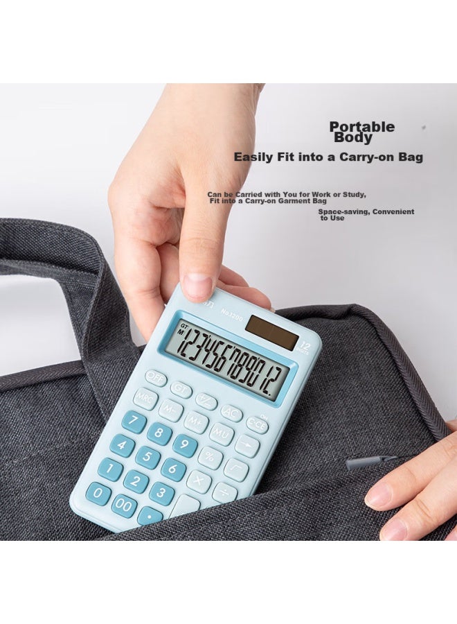 Deli Dual Power Portable Stylish Calculator, Slim Body With Silicone Buttons, Cute Desktop Calculator For 4th Grade Students, Learning Supplies, Light Blue 1200 - Image 3