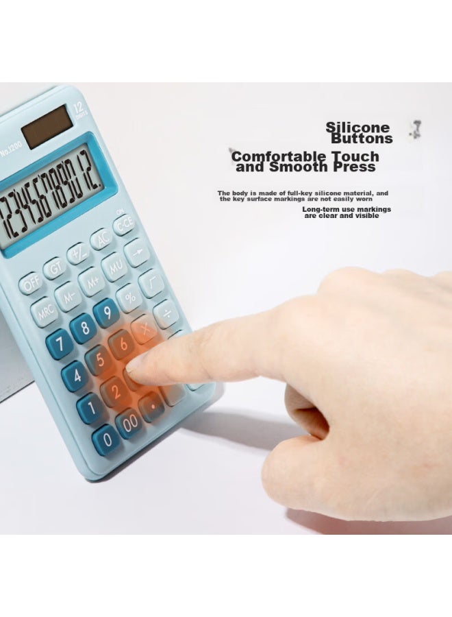 Deli Dual Power Portable Stylish Calculator, Slim Body With Silicone Buttons, Cute Desktop Calculator For 4th Grade Students, Learning Supplies, Light Blue 1200 - Image 5