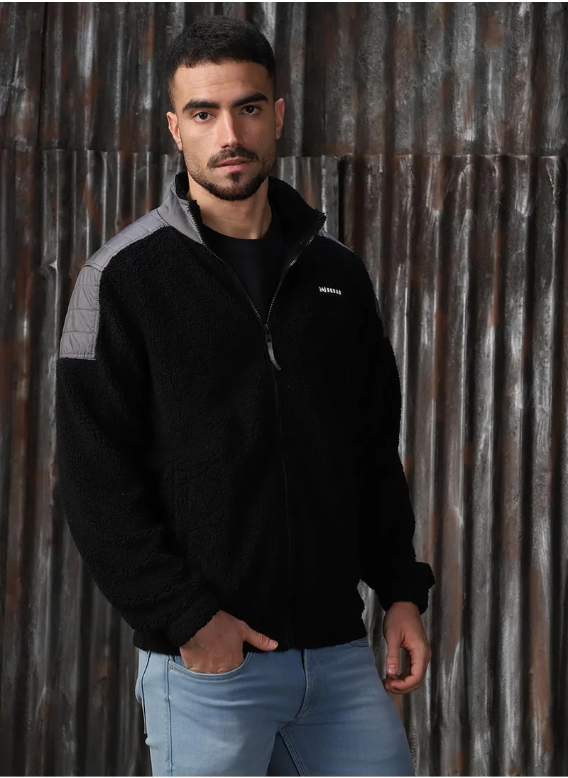 HIGH STAR Men's Black 100% Polyester Printed Oversized Sweatshirt