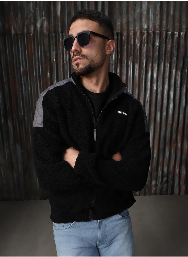 HIGH STAR Men's Black 100% Polyester Printed Oversized Sweatshirt