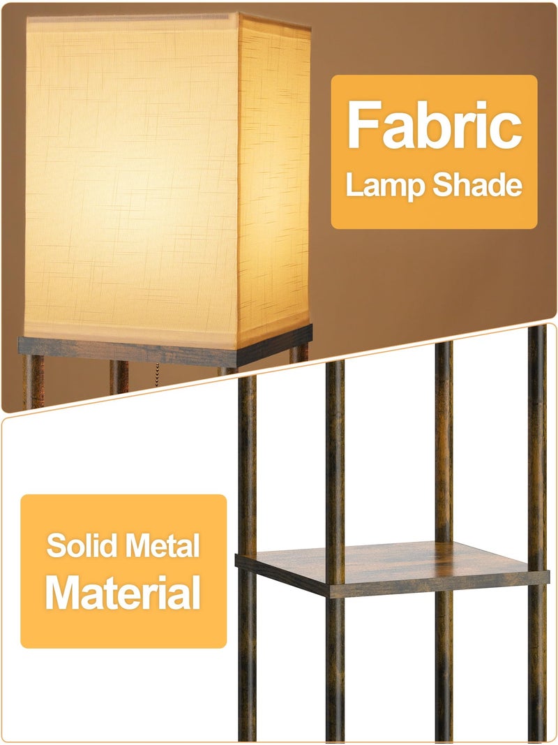 PARTPHONER Floor Lamp with Shelves for Living Room 2 Pack, Shelf Floor Lamp with 3 CCT LED Bulb, Corner Display Standing Column Lamp Etagere Organizer Tower Nightstand for Bedroom, Rustic Brown - Image 2