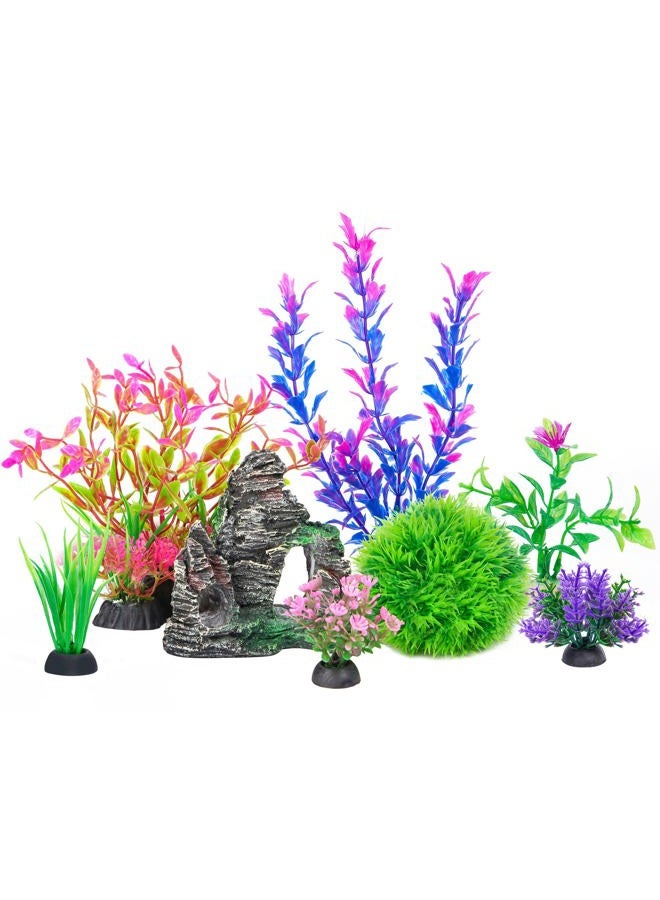 Ameliade Aquarium Artificial Plastic Plants Decorations and Rock Cave Decor Set Goldfish Betta Fish Tank Accessories Small Large Fish Bowl Ornaments - Image 1