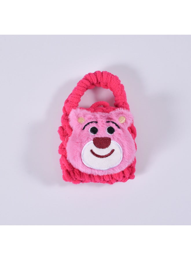 Pink Cute Cyber Red Bear Lion Wake Flower Plush Hand-woven Drop-resistant Headphone Bag Bluetooth Headphone Protective Cover Finished Product-Color:Long-haired Strawberry Bear Pink  - Image 1