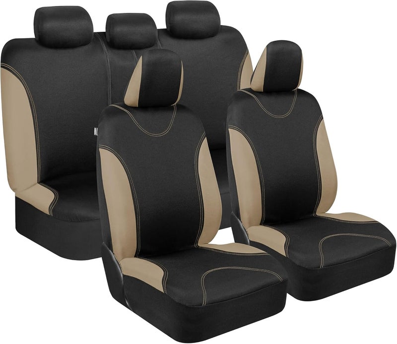BDK UltraSleek Beige Seat Covers for Cars Full Set, Two-Tone Front Seat Covers with Matching Back Seat Cover, Stylish Car Seat Protectors with Split Bench Design, - Image 1